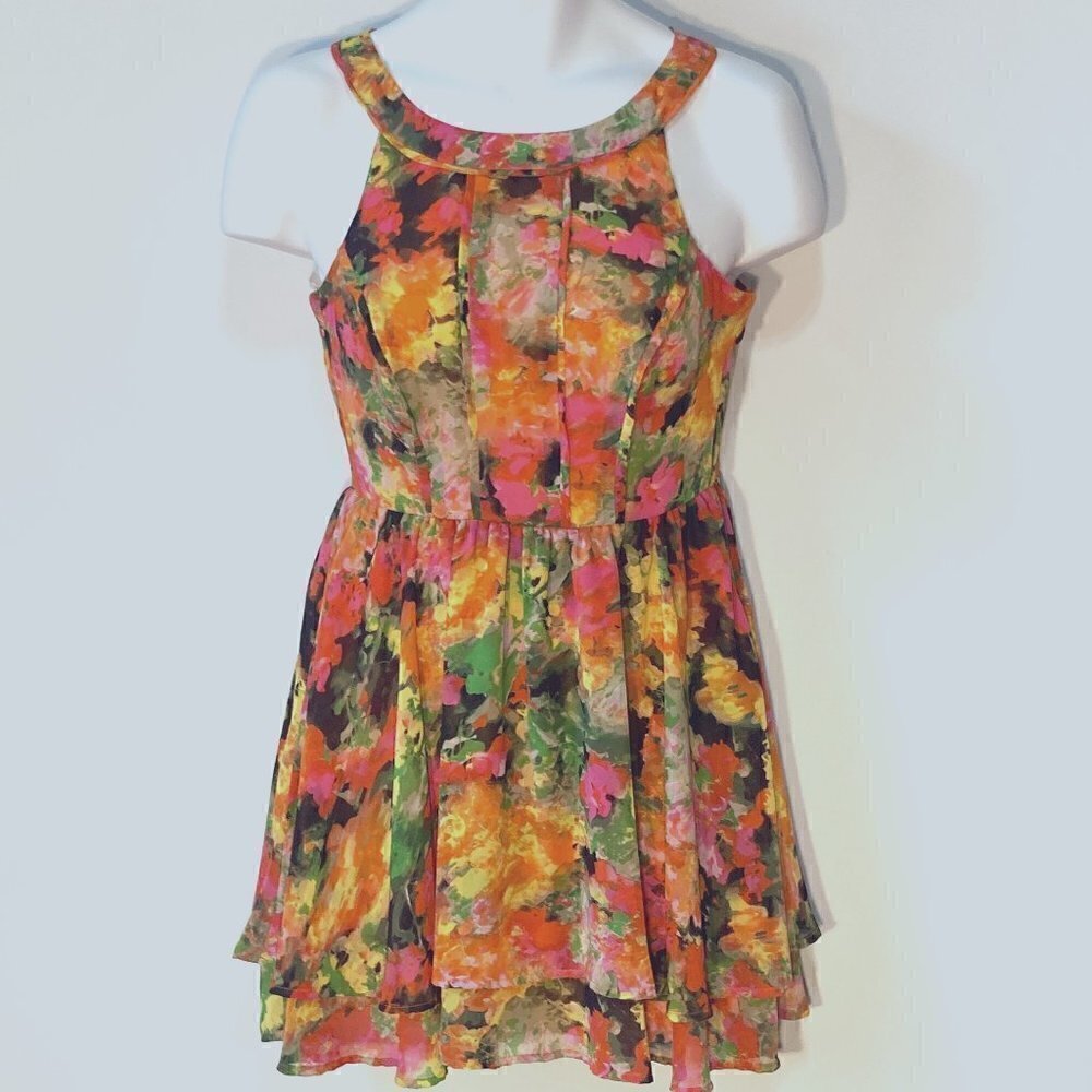 GB Gianni Bini SZ 1 Bright watercolor floral dress Cut Outs Fairy Coquette Party